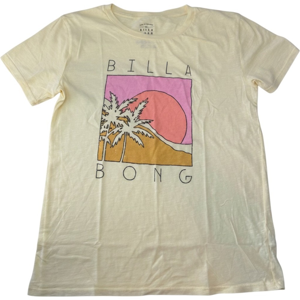 Billabong Womens The Surf Spot Graphic Tee Yellow Palm Tree Sunset ABJZT01515 S